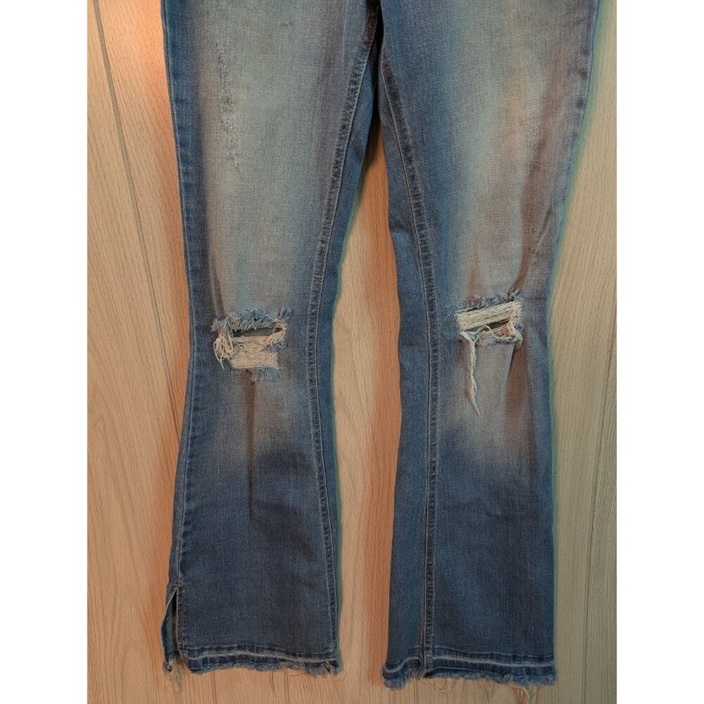 KanCan Flare Jeans Womens 6/25 Light Blue Distressed Fray Hem High Rise Western - Picture 3 of 11